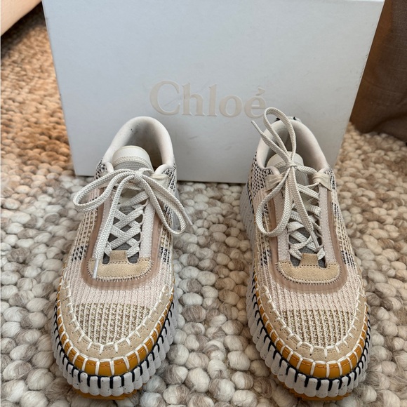 Chloe Shoes - Chloe Nama Biscotti Beige Lace-Up Sneakers